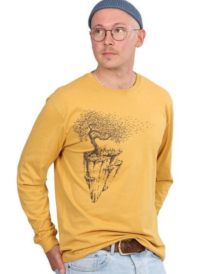 Life-Tree Longsleeve aus Biobaumwolle Fairwear für Herren "Maple Island" in Faded Yellow