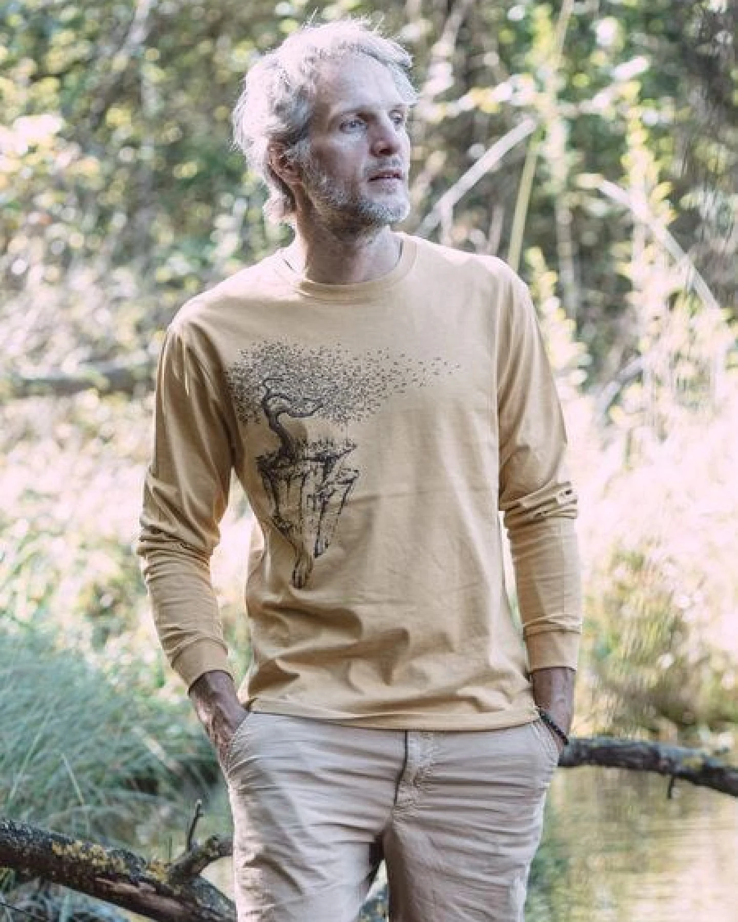 Life-Tree Longsleeve aus Biobaumwolle Fairwear für Herren "Maple Island" in Faded Yellow – Ansicht 2