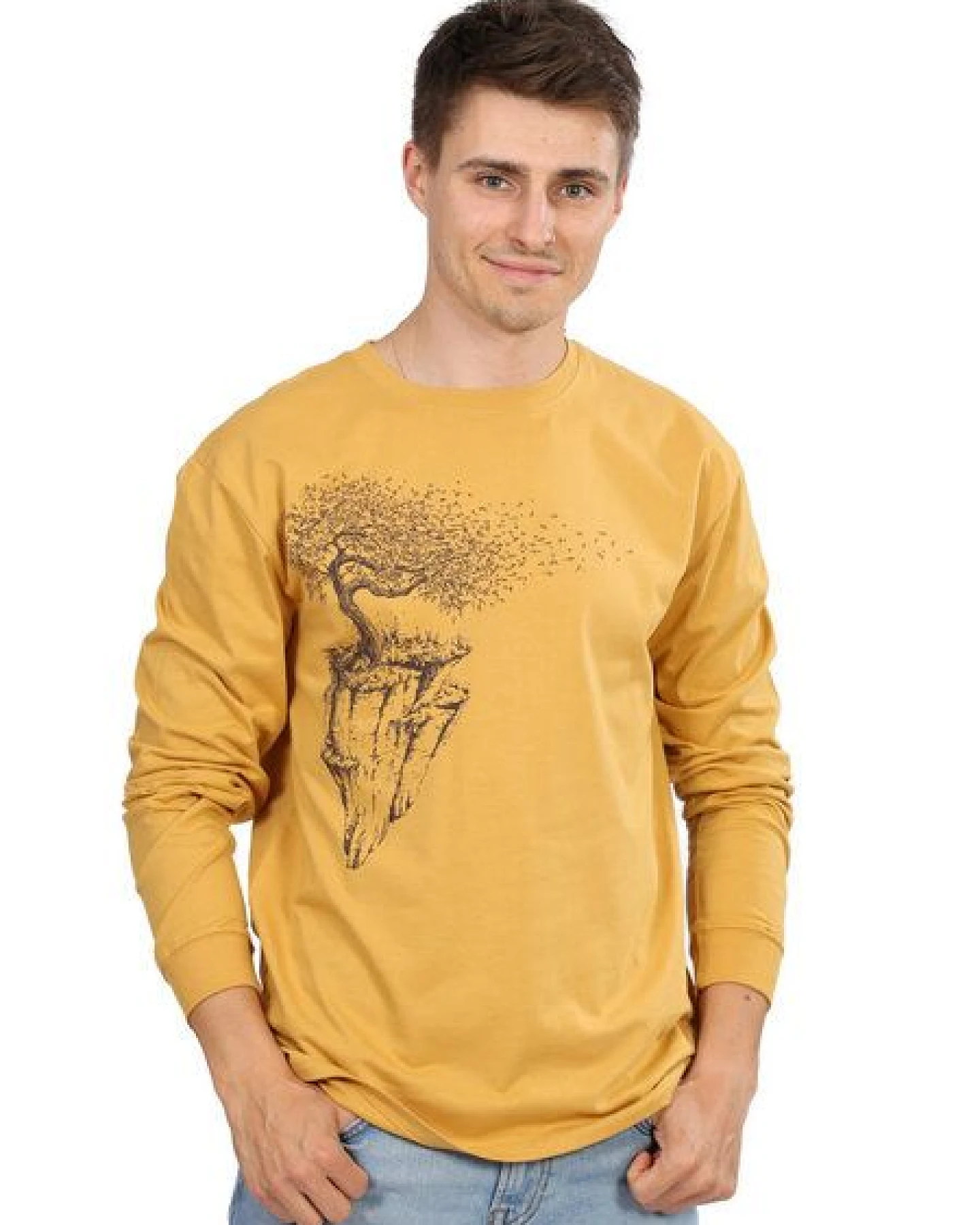 Life-Tree Fairwear Organic Longsleeve Shirt Men Faded Yellow Maple Island – Ansicht 4