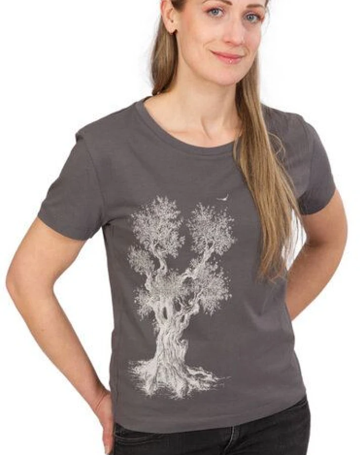 Life-Tree Organic Fairwear Loose Fit Shirt Women Anthrazite Olive Tree