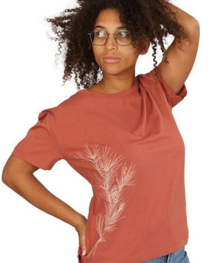 Life-Tree Organic Fairwear Loose Fit Shirt Women Herritage Brown Pine Branch