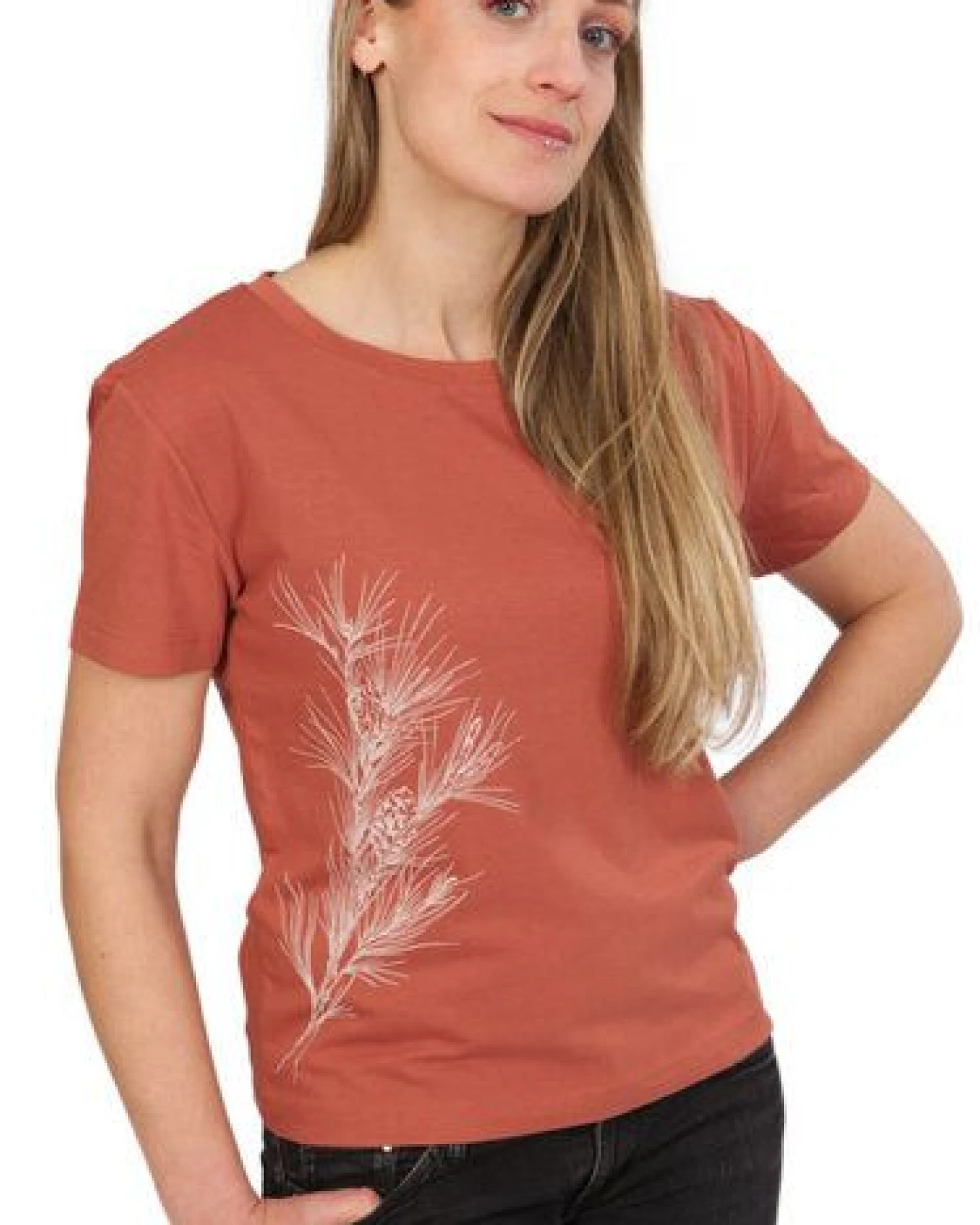Life-Tree Organic Fairwear Loose Fit Shirt Women Herritage Brown Pine Branch – Ansicht 2
