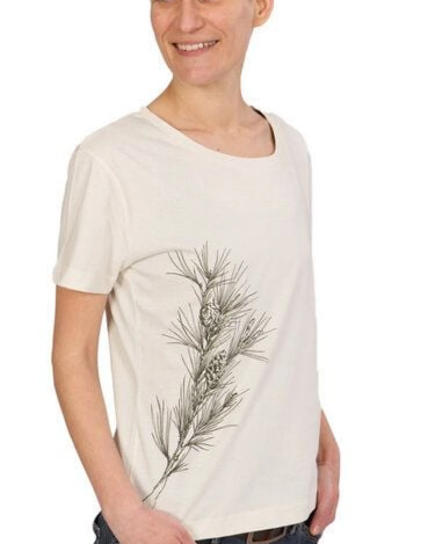 Life-Tree Organic Fairwear Loose Fit Shirt Women Natural Raw Pine Branch – Ansicht 3