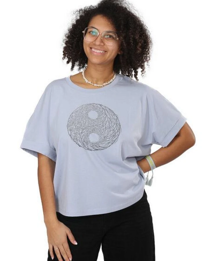 Life-Tree Organic Fairwear Oversize Fit Shirt Women "YinYang" in Navy Blue/ Serena Blue
