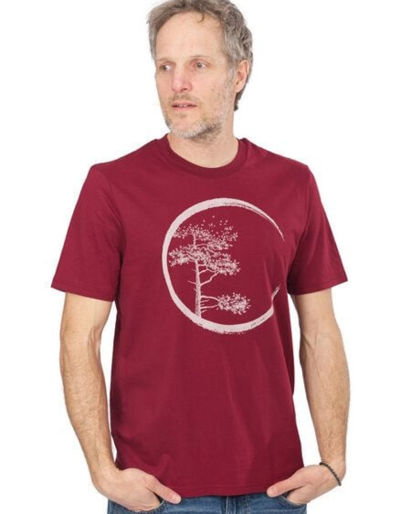 Life-Tree Organic Fairwear Shirt Men "Circle" in Burgundy / Ocre / Desert Dust – Ansicht 3