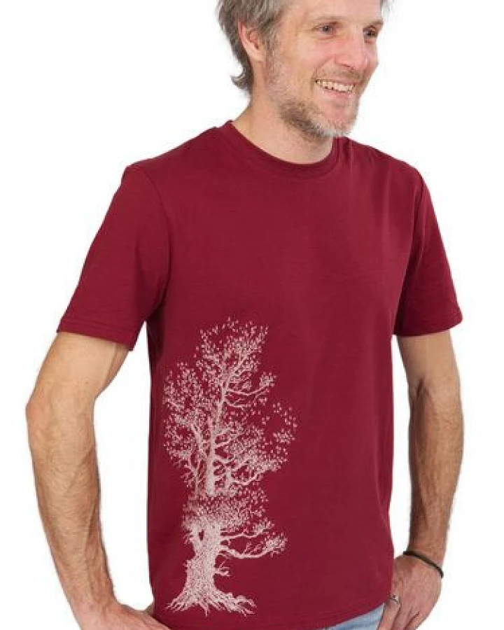 Life-Tree Organic Fairwear Shirt Men Burgundy Pine Tree