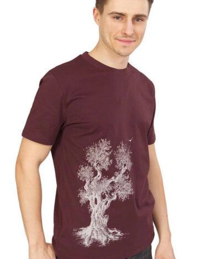 Life-Tree Organic Fairwear Shirt Men Red Brown Olive Tree