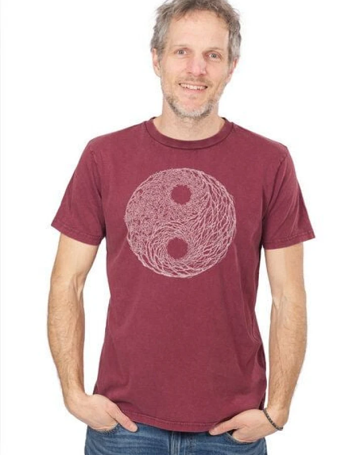 Life-Tree Organic Fairwear Shirt Men Stone Washed Red "YinYang"