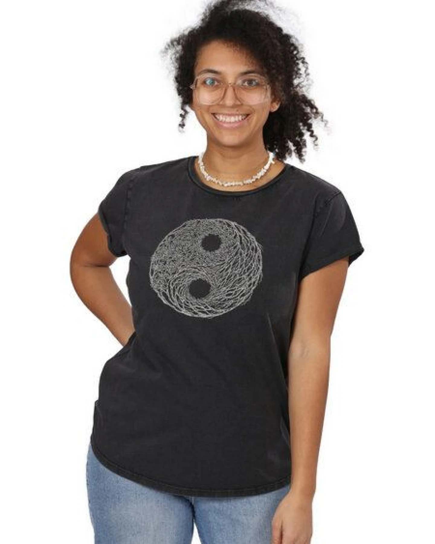 Life-Tree Organic Fairwear Shirt Women "YinYang" in Washed Black/Red – Ansicht 3