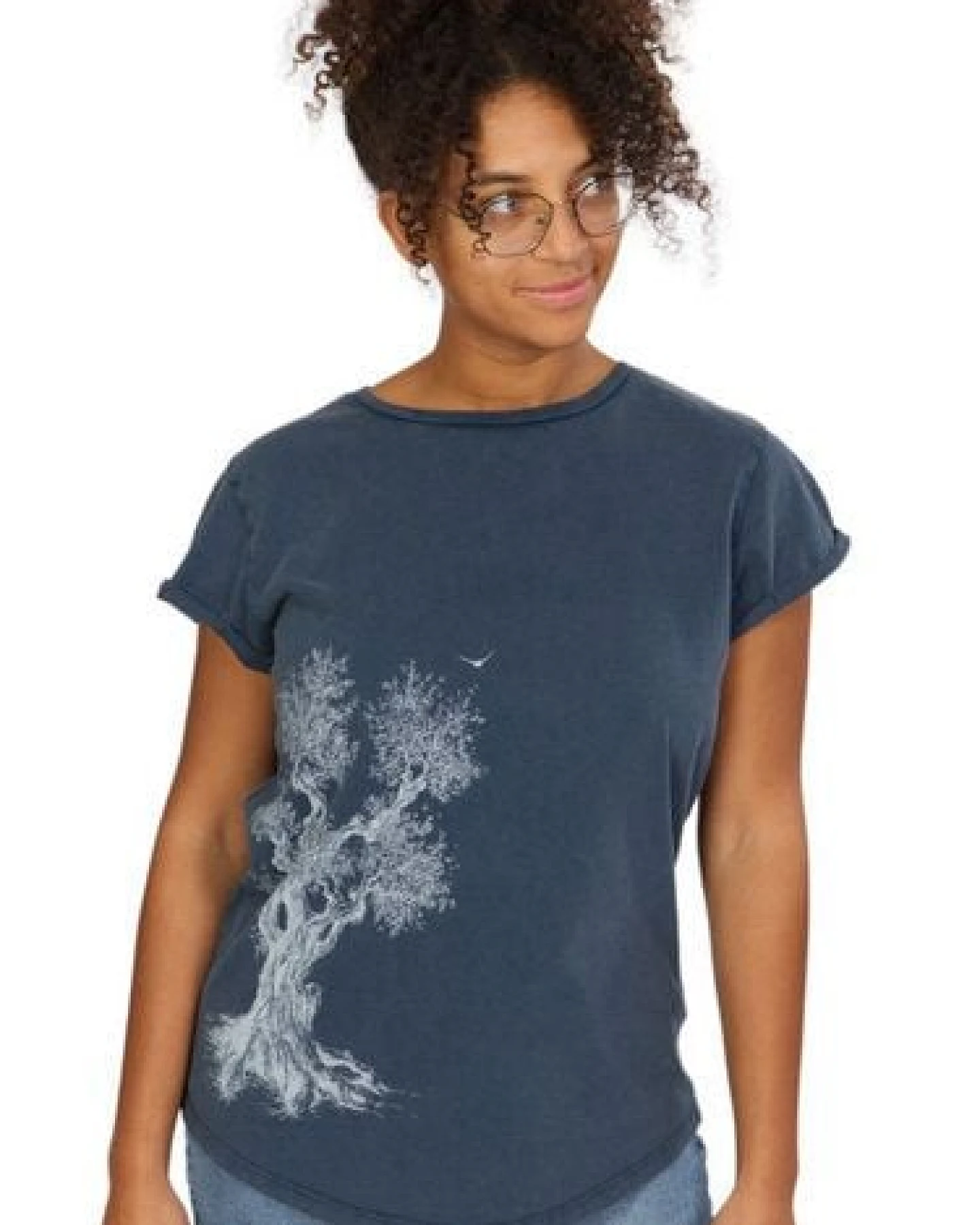Life-Tree Organic Fairwear Shirt Women Washed Blue Olive Tree – Ansicht 3