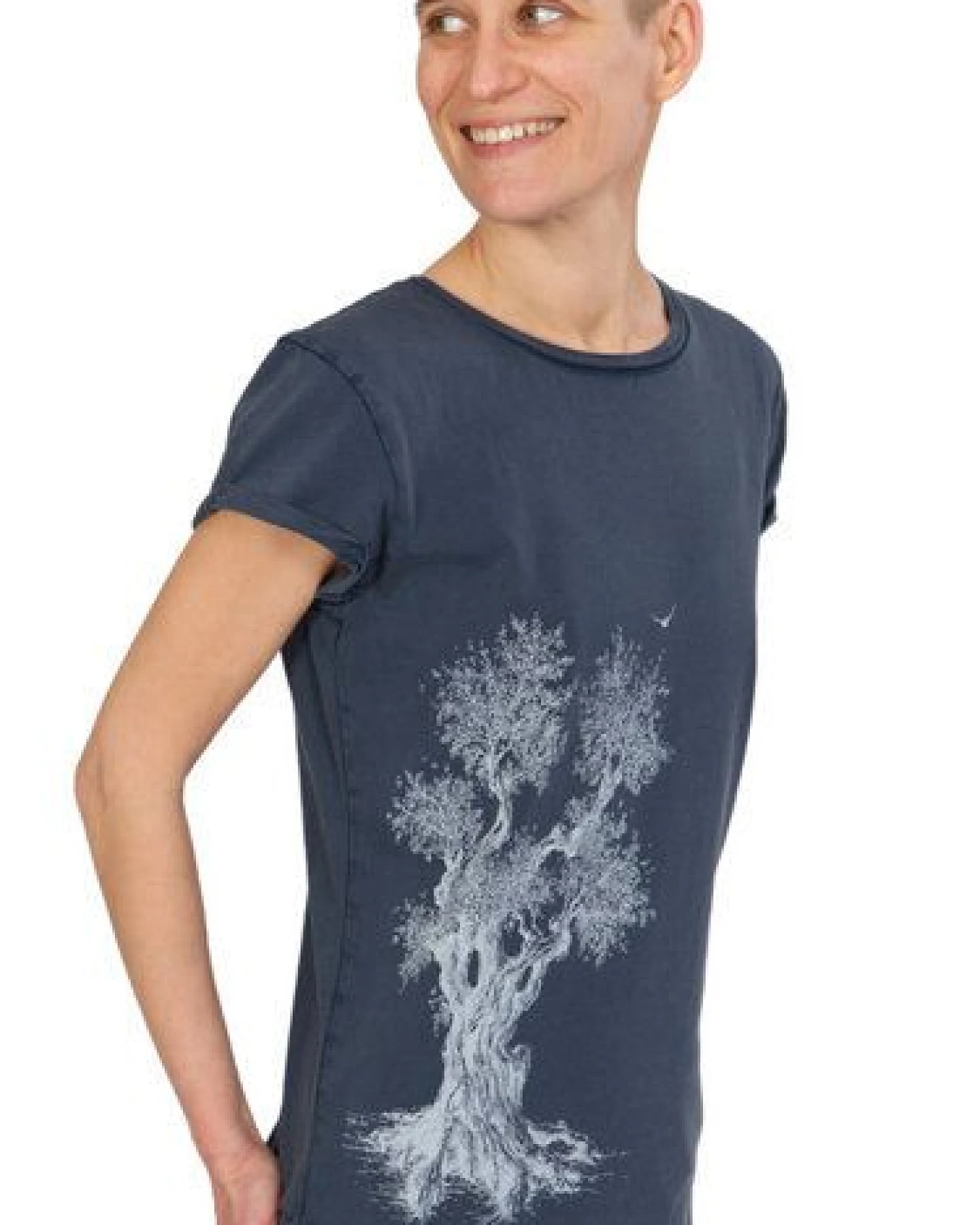 Life-Tree Organic Fairwear Shirt Women Washed Blue Olive Tree – Ansicht 2
