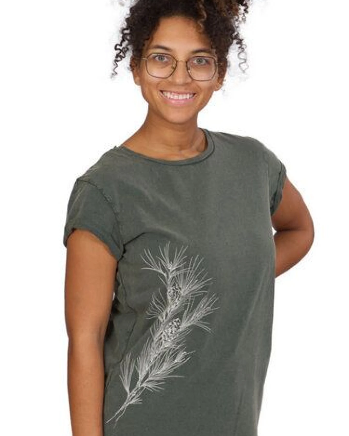 Life-Tree Organic Fairwear Shirt Women Washed Green Pine Branch – Ansicht 2
