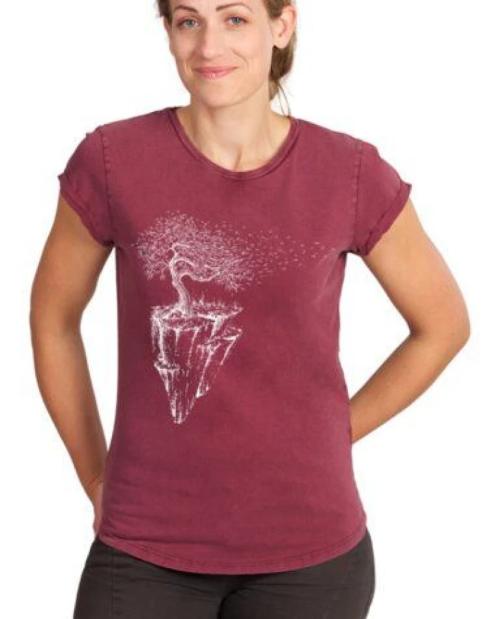 Life-Tree Shirt aus Biobaumwolle Fairwear für Damen "Maple Island" in Washed Green/Washed Blue/Washed Red
