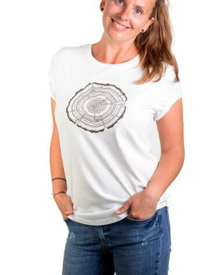 Life-Tree Shirt aus Biobaumwolle Fairwear für Damen "Treeslice" in Washed White