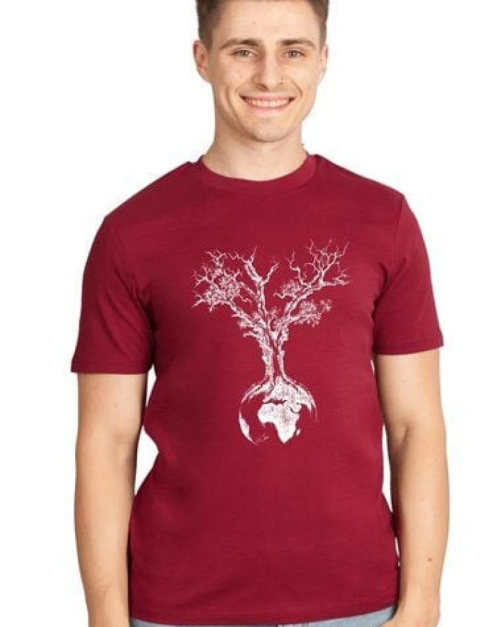 Life-Tree Shirt aus Biobaumwolle Fairwear für Herren "Weltenbaum" in Burgundy Rot