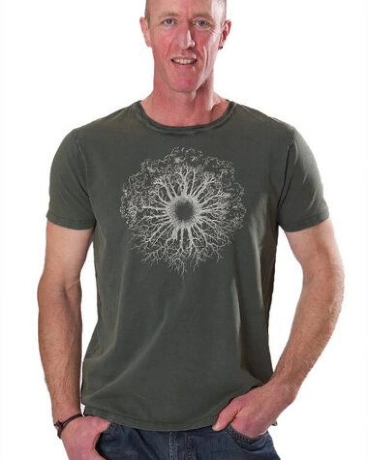 Life-Tree Fairwear Organic Shirt Men Stone Washed Green WoodenIris / Rot