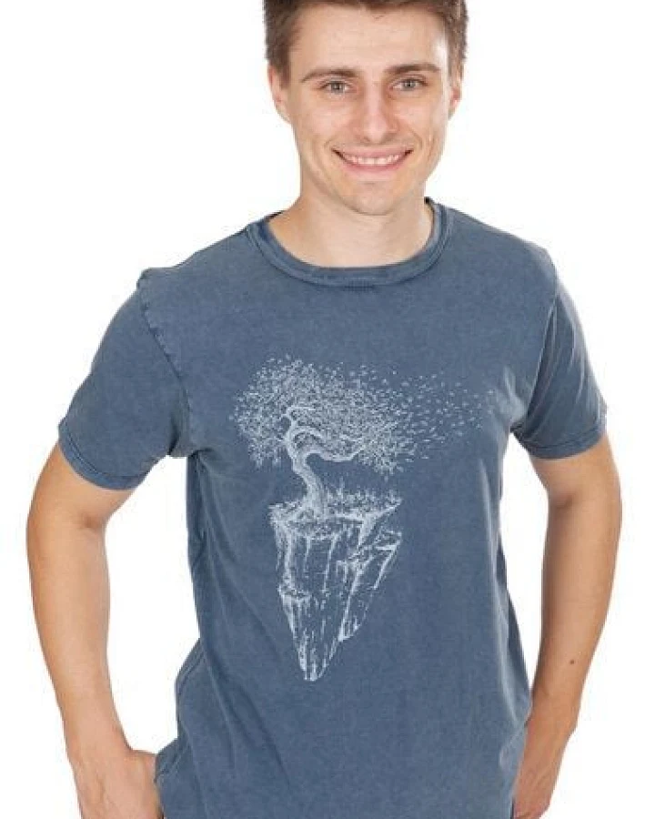 Life-Tree Shirt aus Biobaumwolle für Herren "Maple Island" in Washed Blue