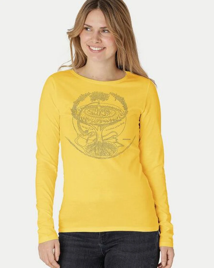 Peaces.bio - handbedruckte Biomode Bio-Damen-Langarmshirt "Weltenesche"