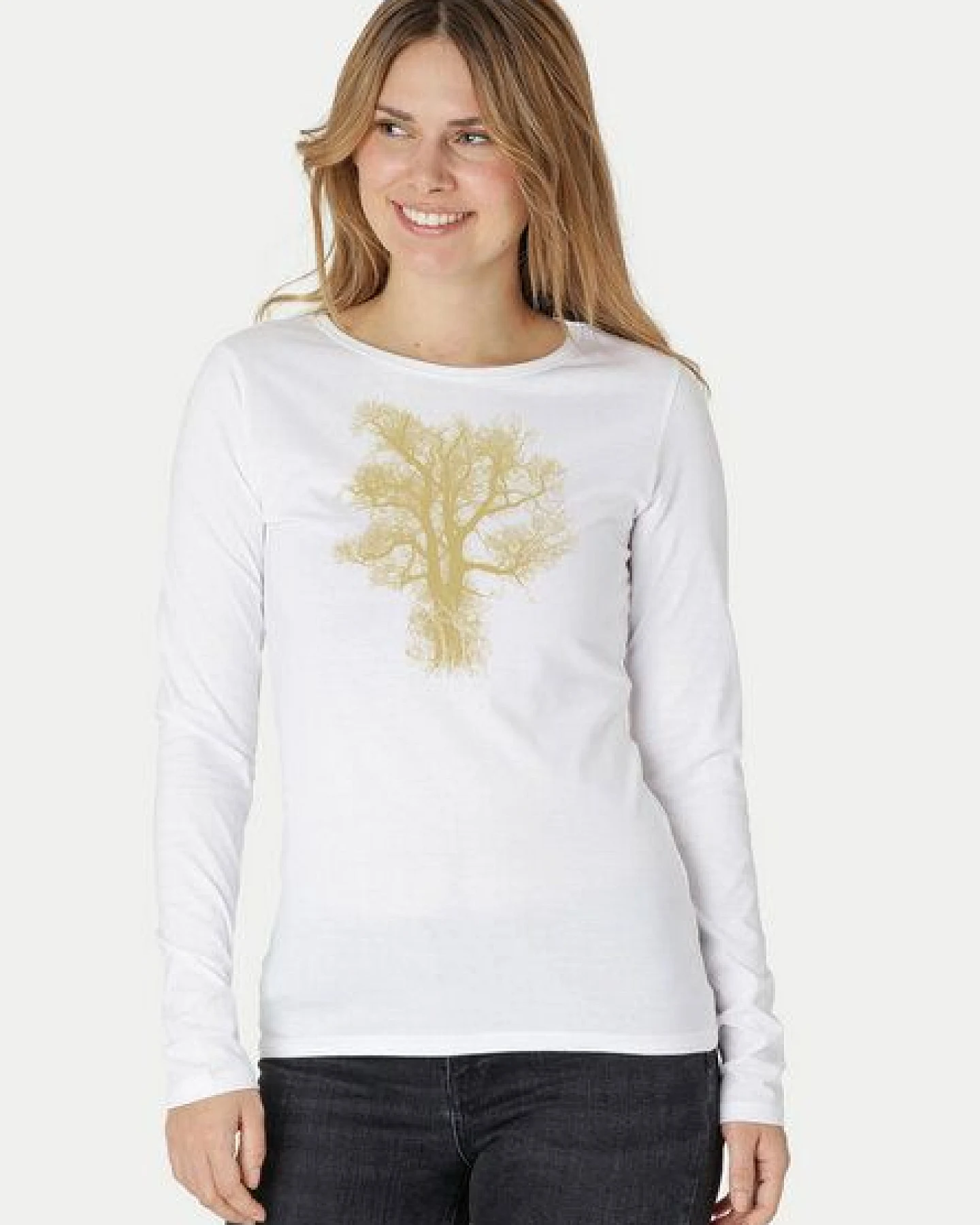 Peaces.bio - handbedruckte Biomode Bio-Damen-Langarmshirt Chestnut – Ansicht 3