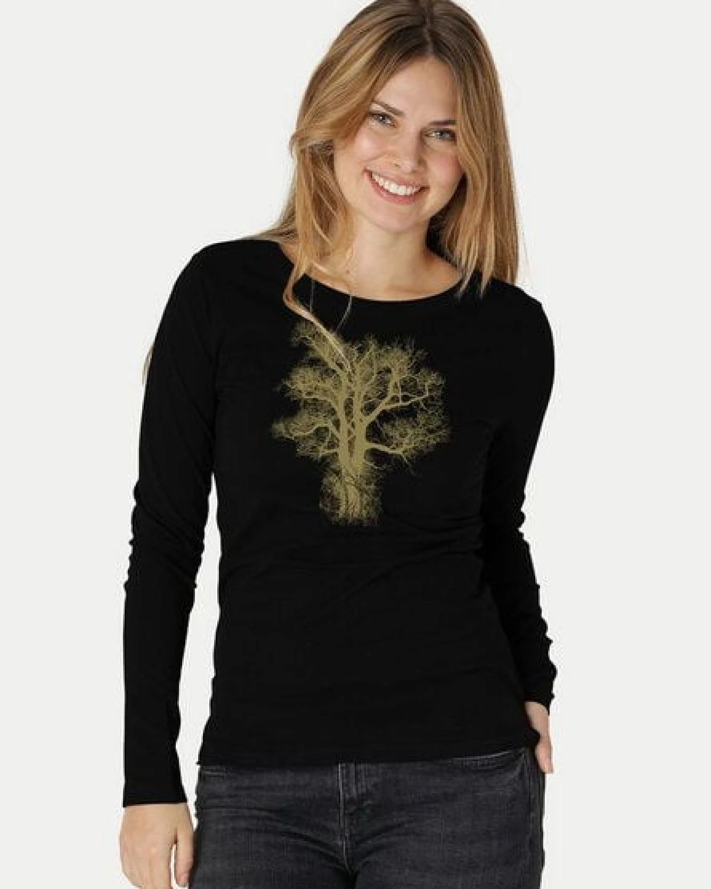 Peaces.bio - handbedruckte Biomode Bio-Damen-Langarmshirt Chestnut – Ansicht 3