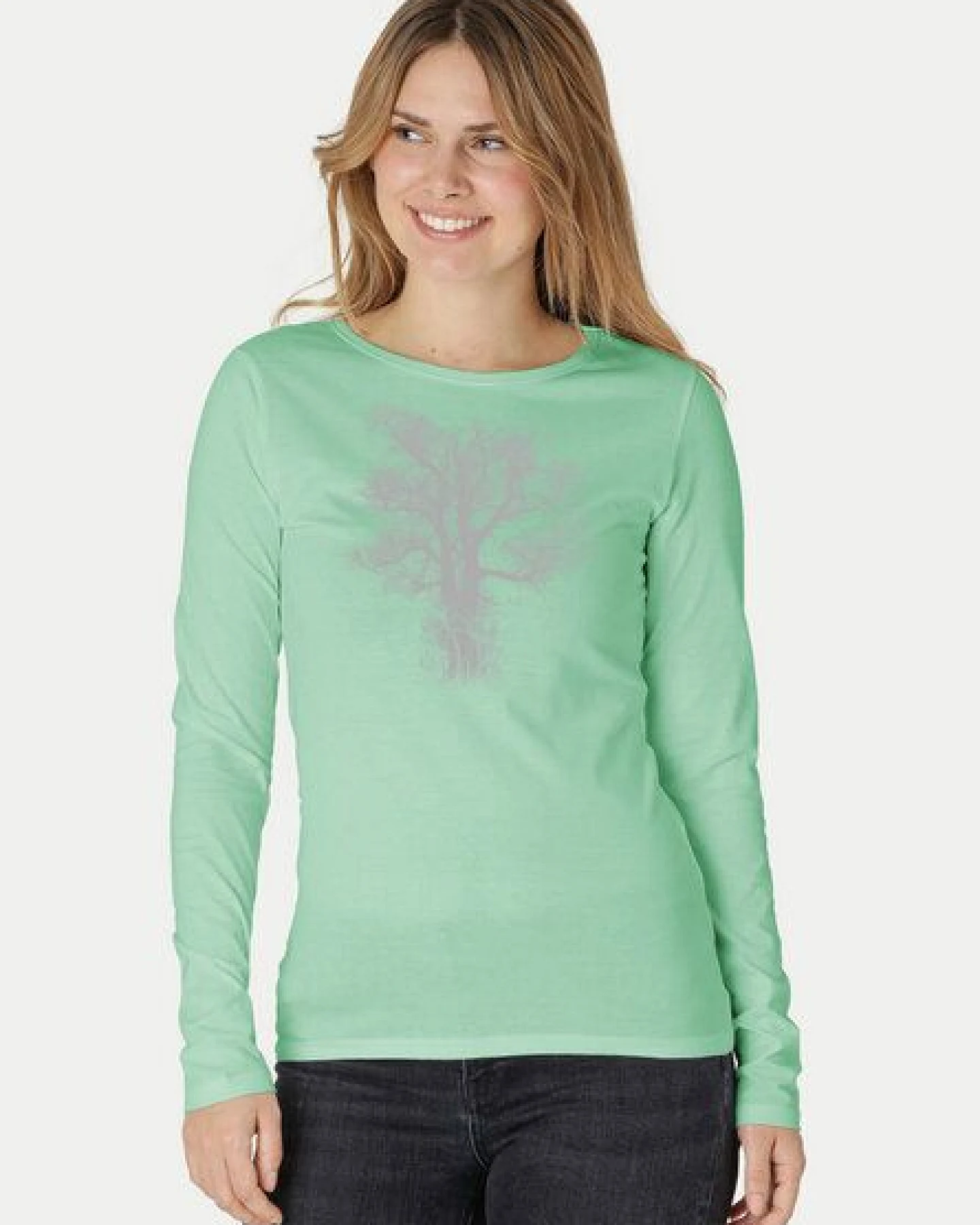 Peaces.bio - handbedruckte Biomode Bio-Damen-Langarmshirt Chestnut – Ansicht 3