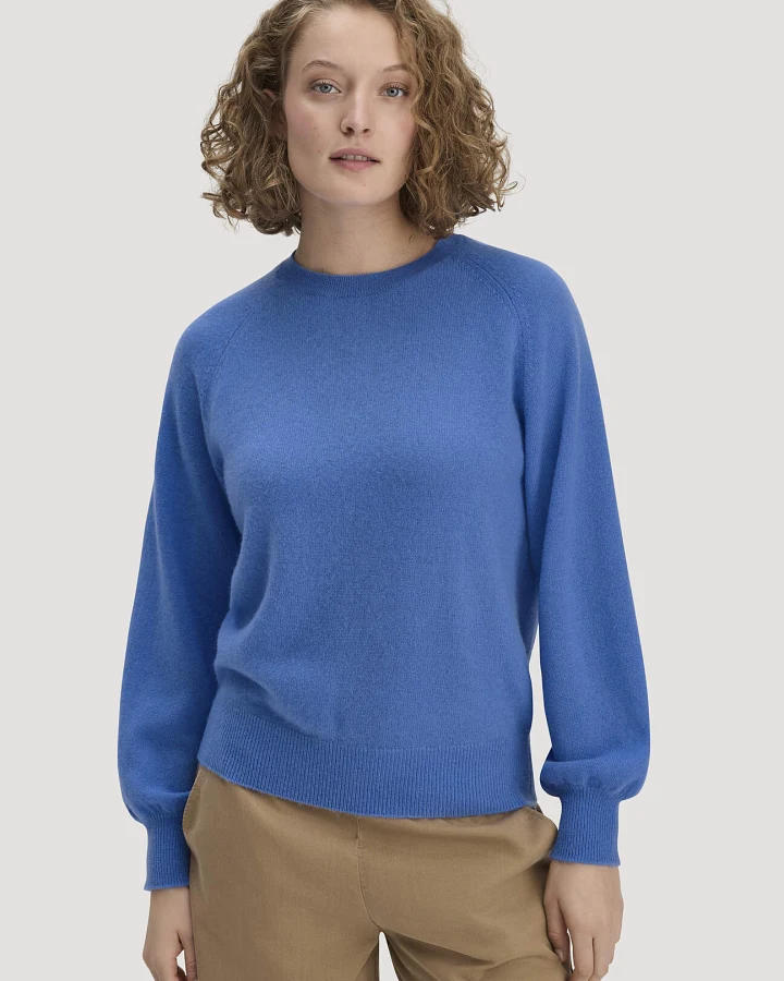 hessnatur Damen Strick Pullover Relaxed BETTER RECYCLING aus Cashmere - blau - Größe L