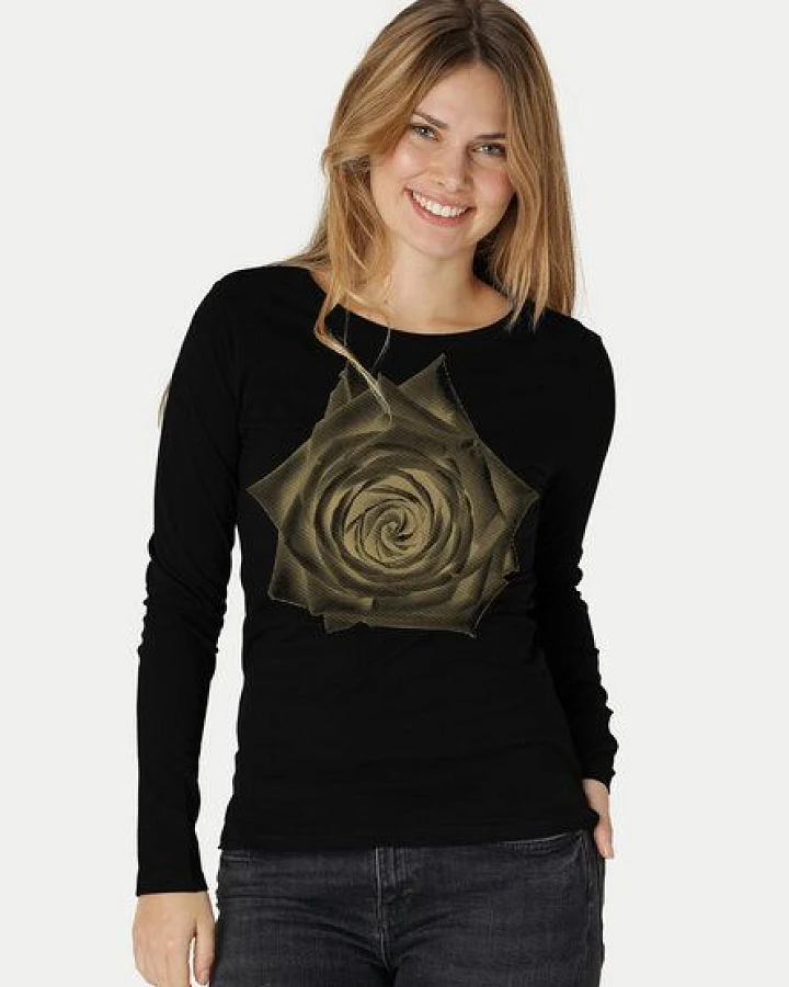 Peaces.bio - handbedruckte Biomode Bio-Damen-Langarmshirt Rose