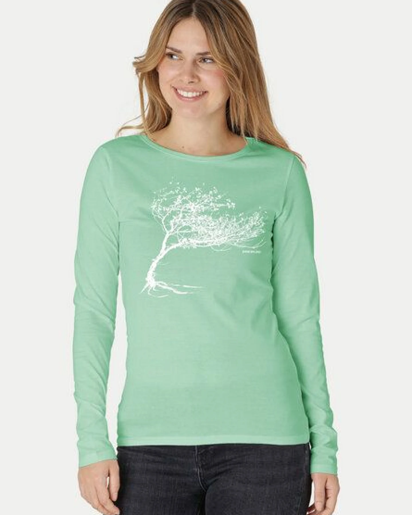 Peaces.bio - handbedruckte Biomode Bio-Damen-Langarmshirt Windy Tree – Ansicht 3