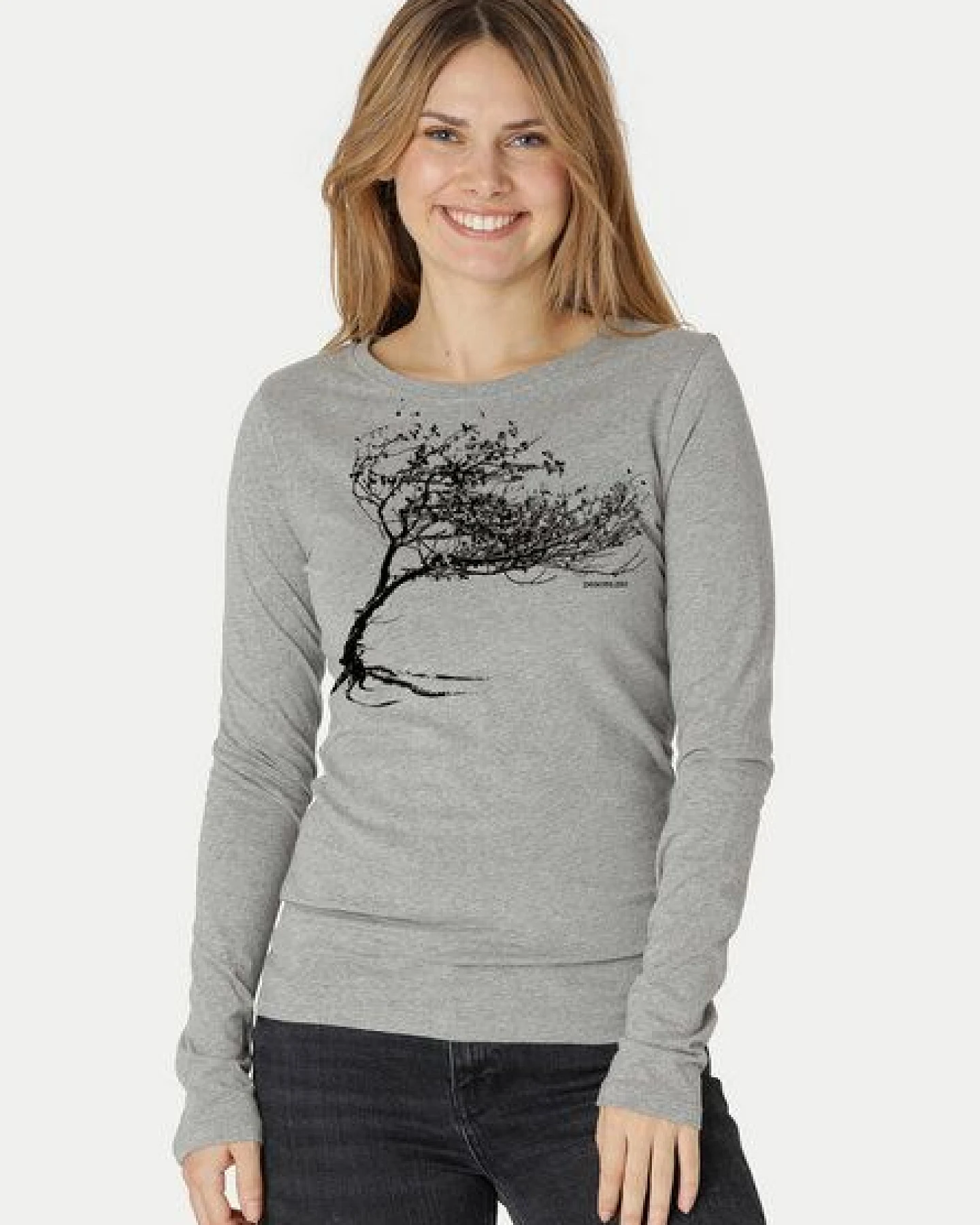 Peaces.bio - handbedruckte Biomode Bio-Damen-Langarmshirt Windy Tree – Ansicht 3