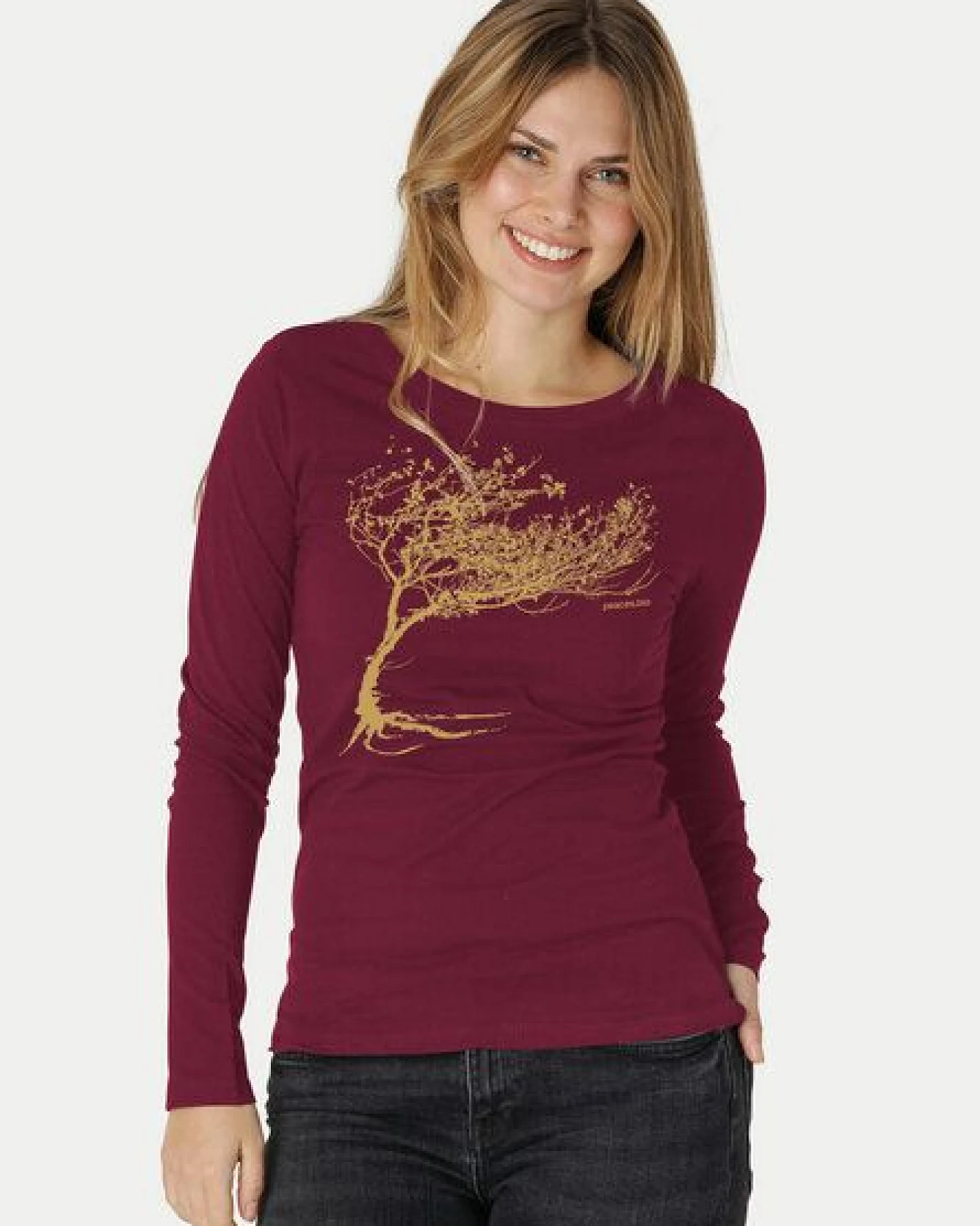 Peaces.bio - handbedruckte Biomode Bio-Damen-Langarmshirt Windy Tree – Ansicht 3
