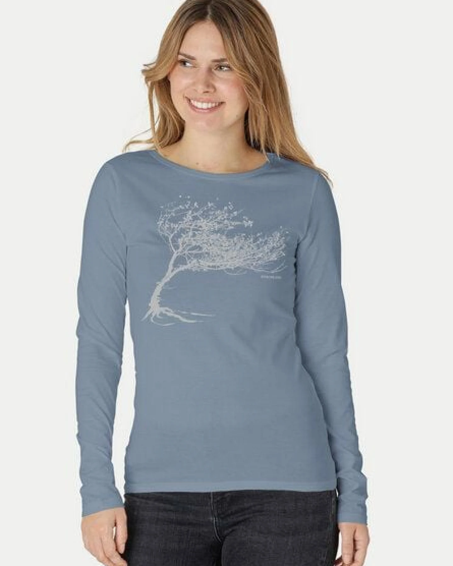 Peaces.bio - handbedruckte Biomode Bio-Damen-Langarmshirt Windy Tree – Ansicht 3