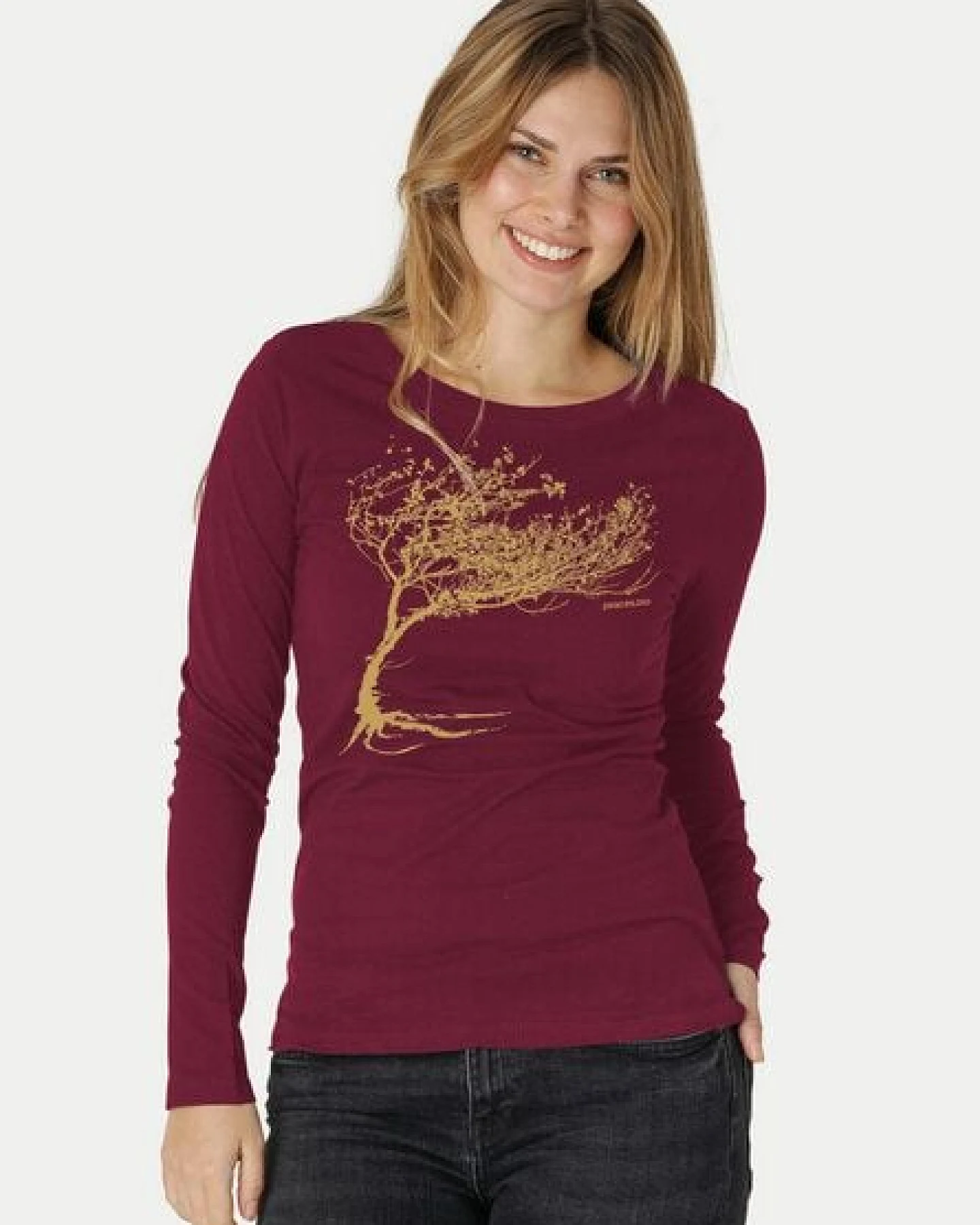 Peaces.bio - handbedruckte Biomode Bio-Damen-Langarmshirt Windy Tree – Ansicht 3