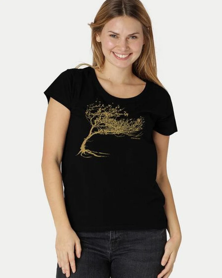 Peaces.bio - handbedruckte Biomode Bio-Damen-Loosefit-T-Shirt Windy Tree