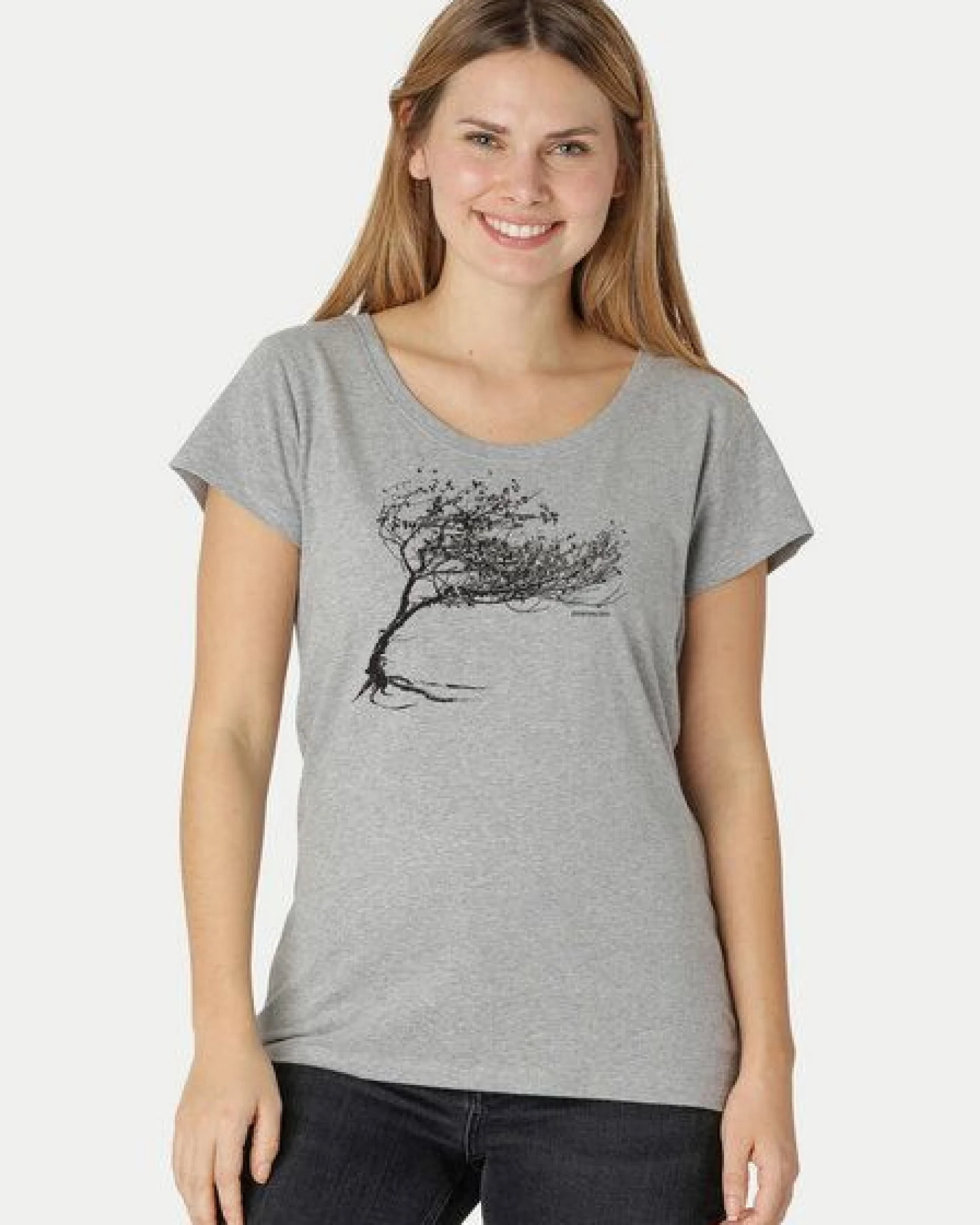 Peaces.bio - handbedruckte Biomode Bio-Damen-Loosefit-T-Shirt Windy Tree – Ansicht 2