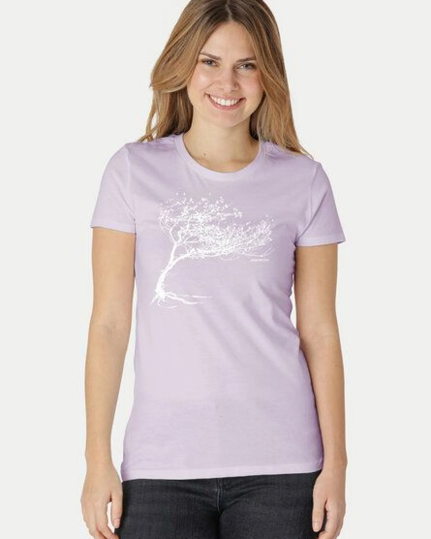 Peaces.bio - handbedruckte Biomode Bio-Damen-T-Shirt "Windy Tree" – Ansicht 2
