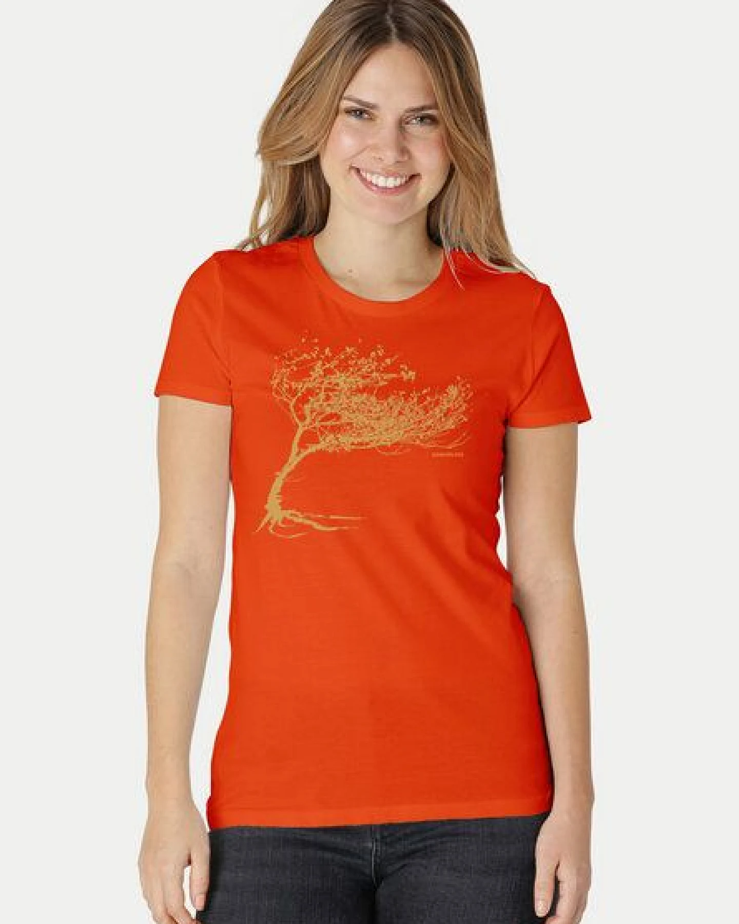 Peaces.bio - handbedruckte Biomode Bio-Damen-T-Shirt "Windy Tree" – Ansicht 2