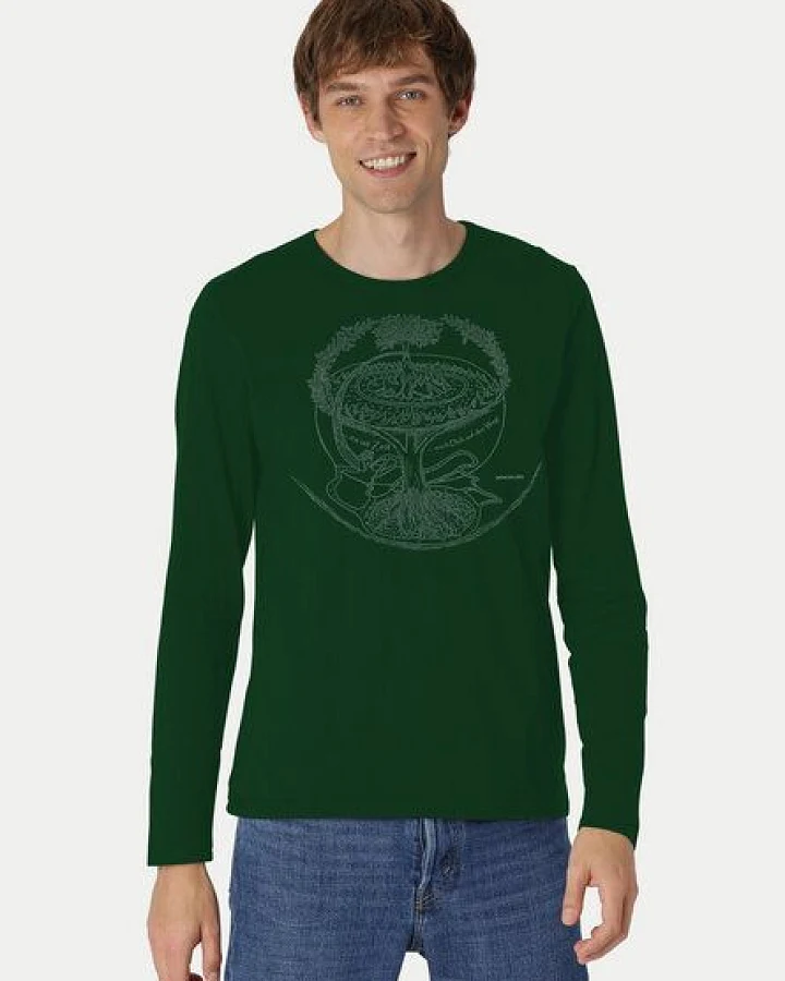Peaces.bio - handbedruckte Biomode Bio-Herren-Langarmshirt "Weltenesche"