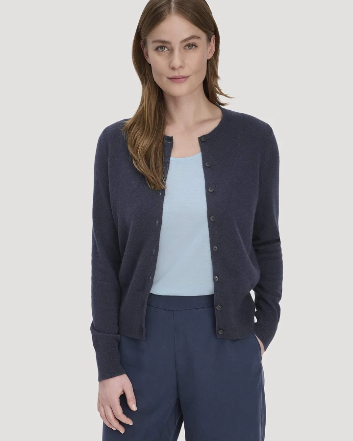 hessnatur Damen Strick Jacke Regular BETTER RECYCLING aus Cashmere - blau - Größe M
