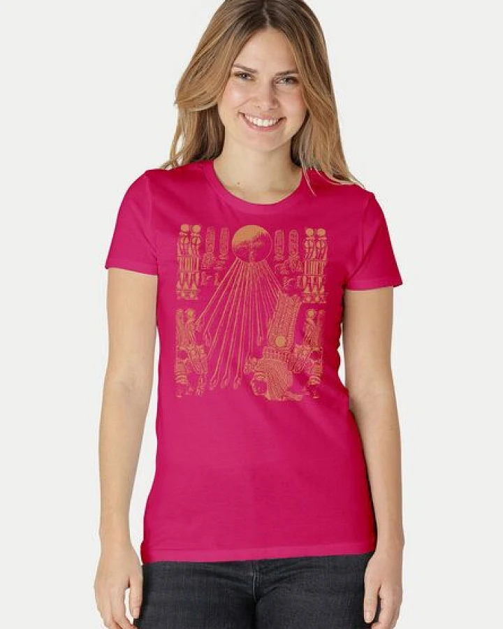 Peaces.bio - handbedruckte Biomode Damen Fit T-Shirt Sonnenscheibe Aton
