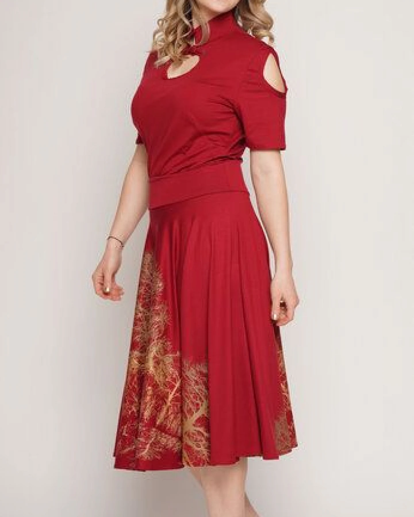 Peaces.bio - handbedruckte Biomode Elegante Stehkragenbluse – Ansicht 2
