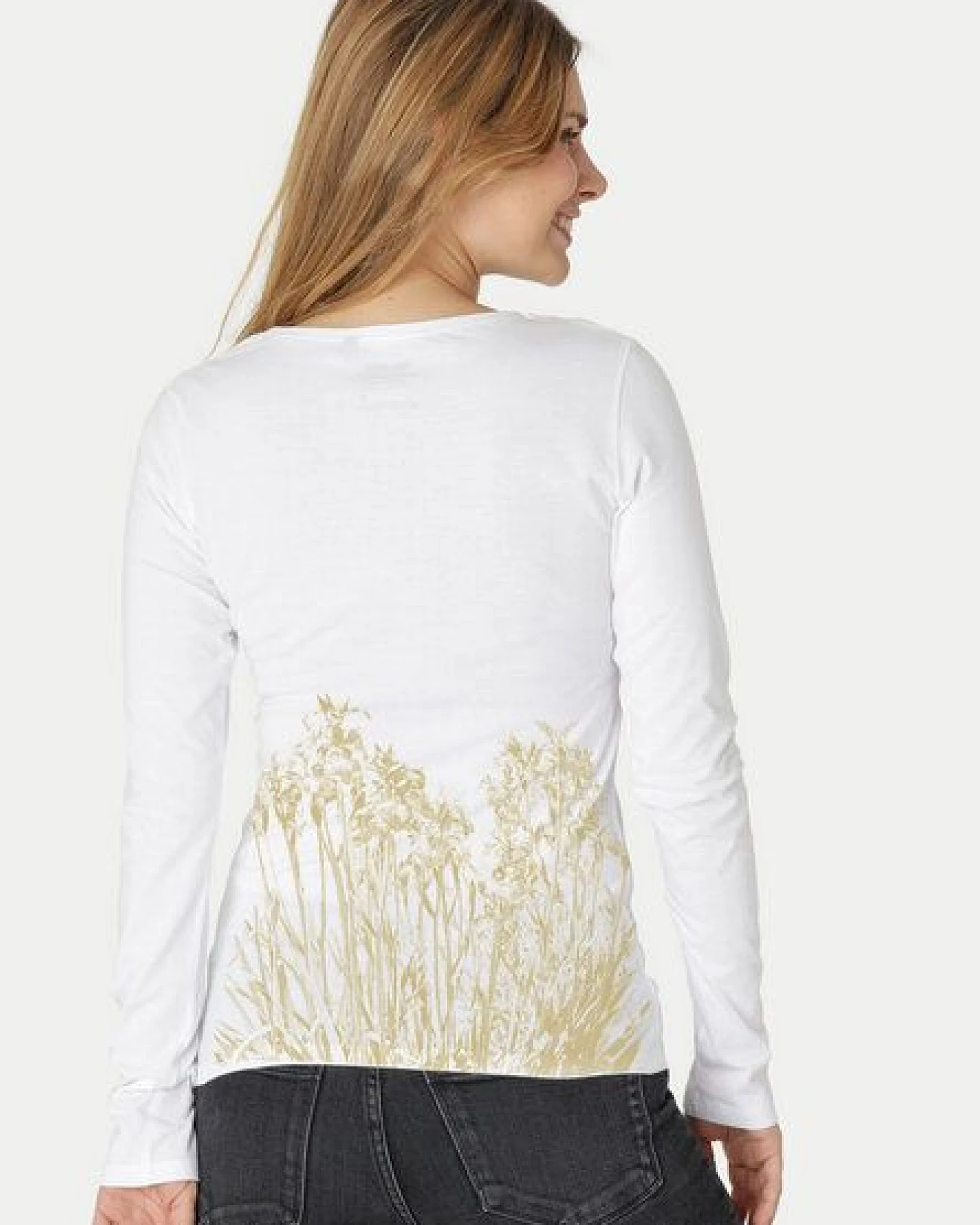 Peaces.bio - handbedruckte Biomode Langarmshirt Damen Mystic Iris – Ansicht 2