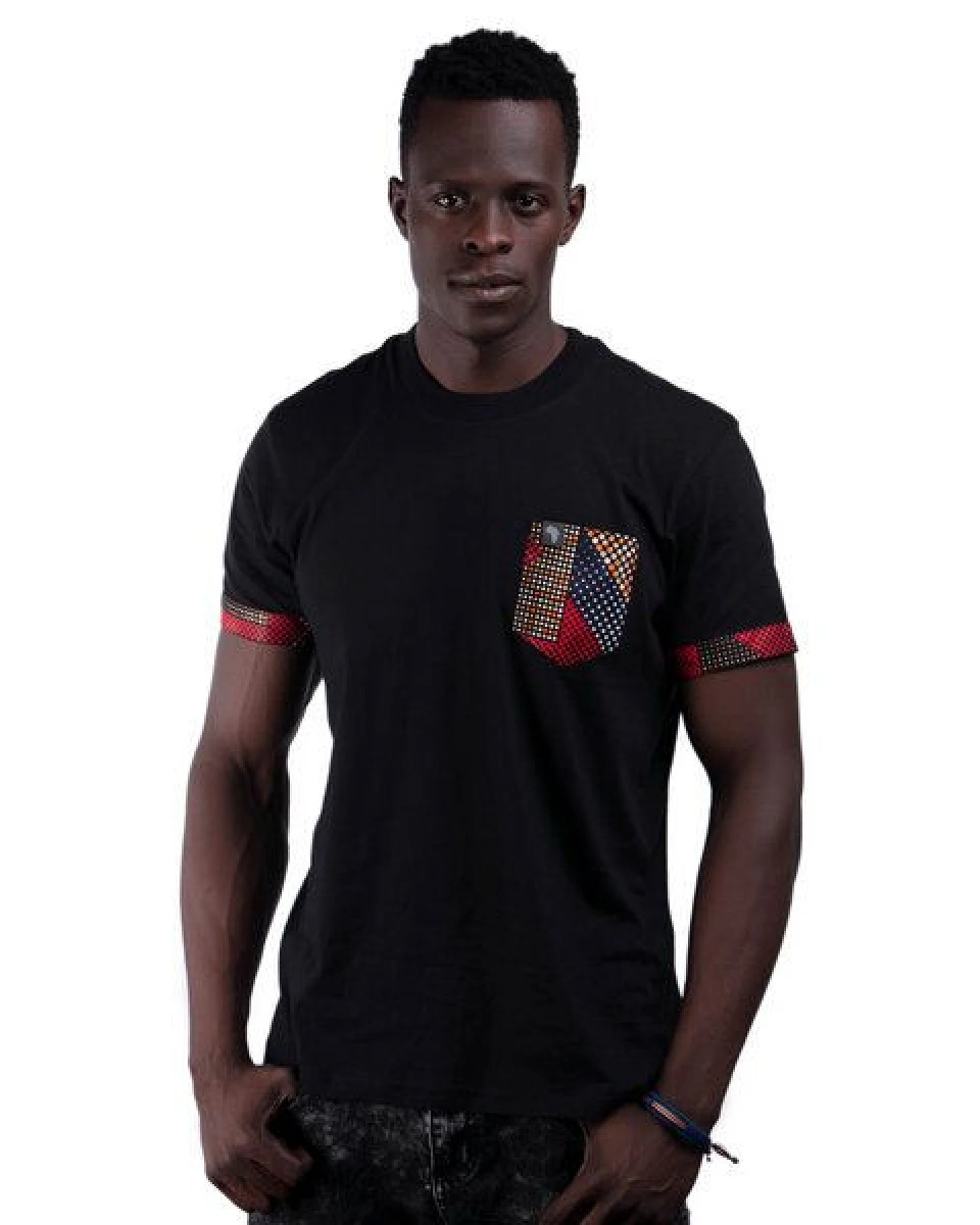 T-Shirt Africulture "Sunset" mit Brusttasche aus Westafrikanischem Kitengestoff – Ansicht 2