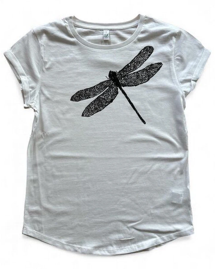 ilovemixtapes Damen Bio T-Shirt „Libelle“ – handgezeichnet & handbedruckt