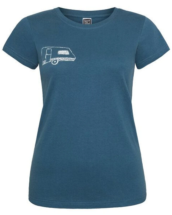 ilovemixtapes Frauen T-Shirt mit Camping Wohnwagen aus Biobaumwolle GOTS - Real Teal ILI01