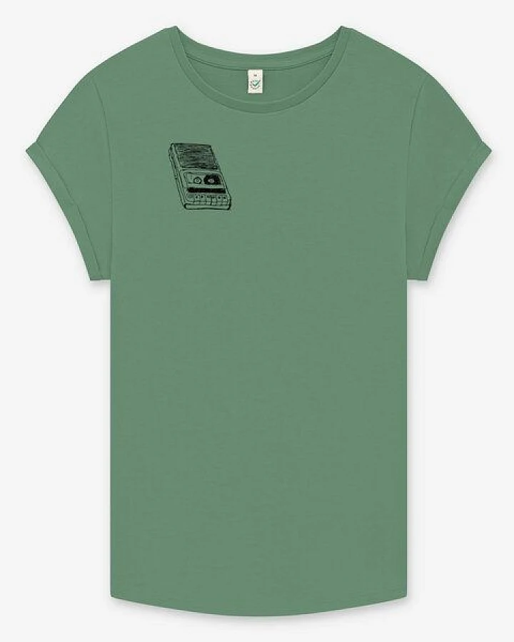 ilovemixtapes Kassettenrekorder Rolled Sleeve Damen T-Shirt - stone washed sage green