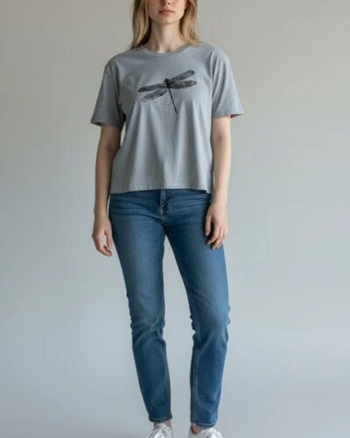 ilovemixtapes Libelle Relaxed Fit Damen T-Shirt aus Modal - Heather Grey