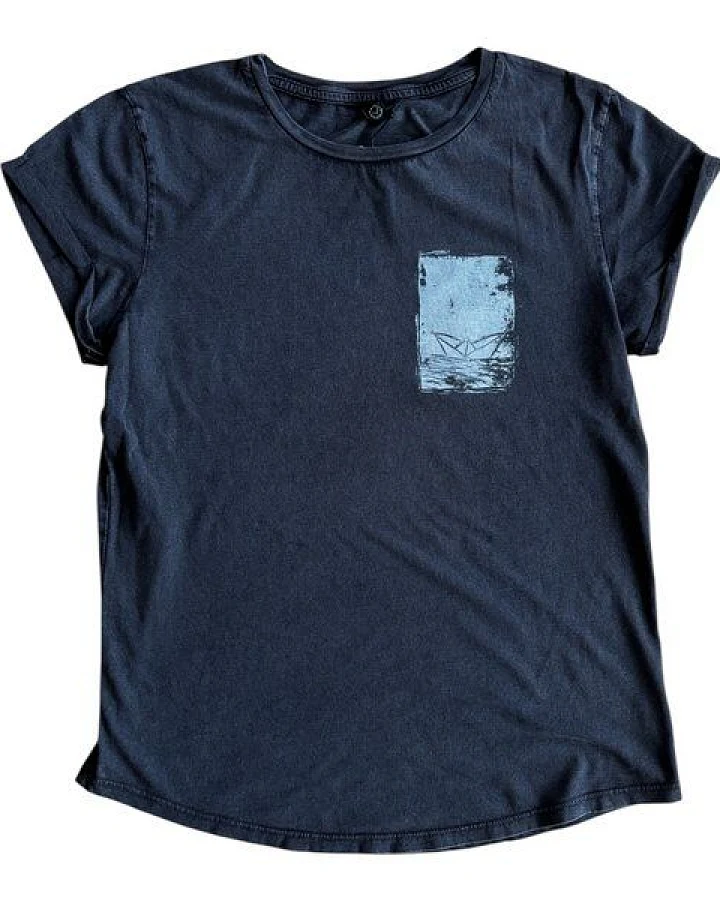 ilovemixtapes Linol Paperboat Rolled Sleeve Damen T-Shirt - Stone Washed Black