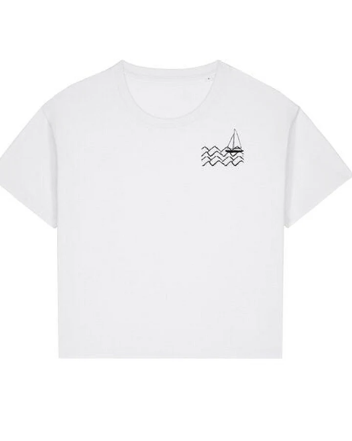 ilovemixtapes Small Waves Relaxed Fit Damen T-Shirt aus Modal - White