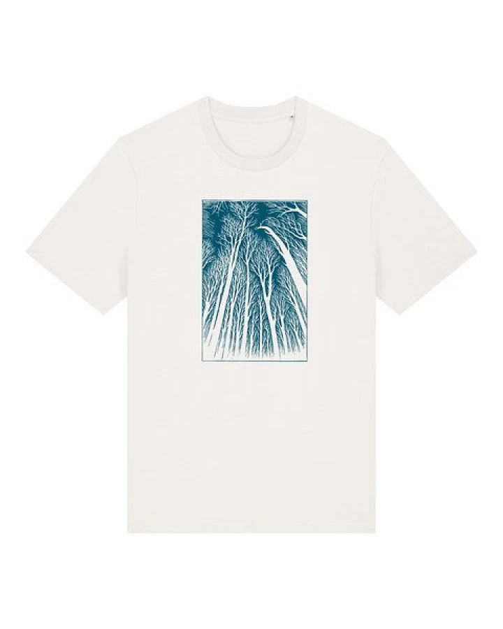 ilovemixtapes T-Shirt „Linolwald“ – Off White – Bio-Baumwolle – Handdruck in Dunkelblau – Fair & Vegan