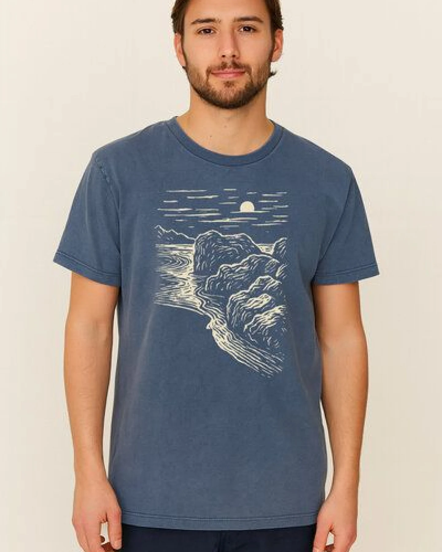 ilovemixtapes Unisex T-Shirt „Black Beach“ – Stone Washed Denim Blue, Bio-Baumwolle, Earth Positive – Ansicht 2